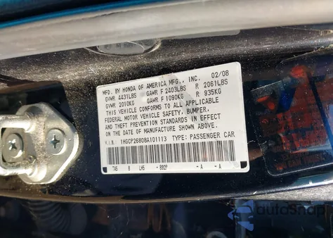 2008 Honda Accord 2.4 Ex-L z USA, uszkodzony, nr VIN 1HGCP26808A101113